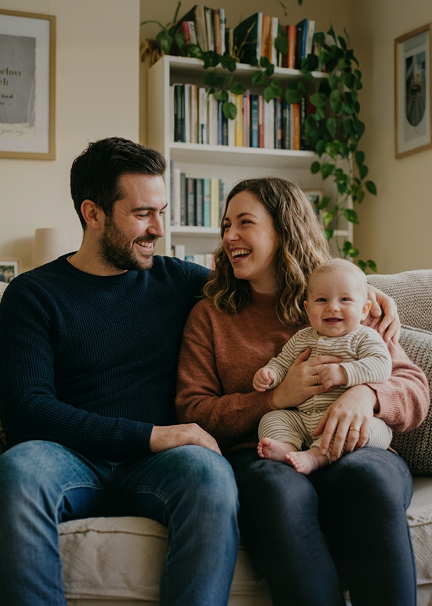 Family smiling together at home