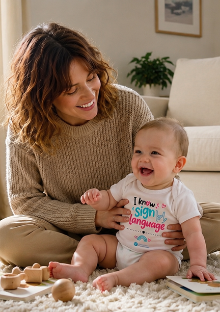 Mother smiling with her baby wearing Forever Connected apparel